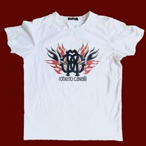 Roberto Cavalli White Tee with Bold Graphic